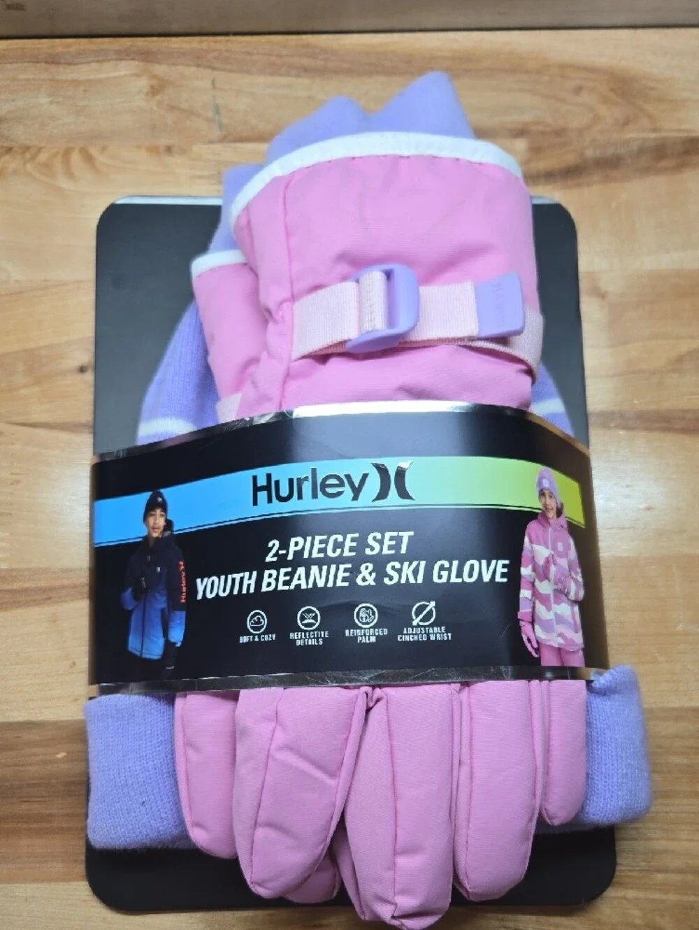 Hurley Pink & Lavender Youth Ski Beanie and Glove Set